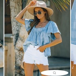 Vici Tibby Cotton Square Neck Top - Blue